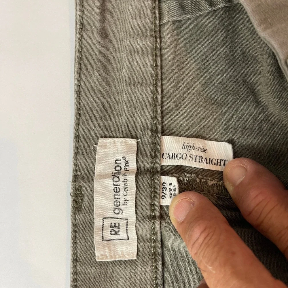 RE Generation Cargo Pants Womens 9 Olive High Rise Straight Gorpcore Granola